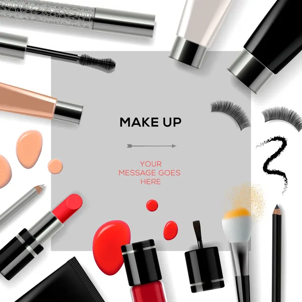 Makeup template with collection of make up cosmetics