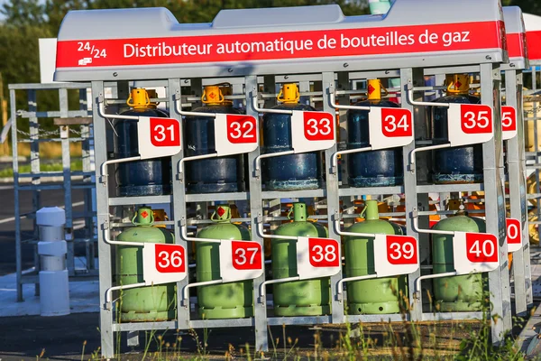 Stacks of gas cylinders on a distributor
