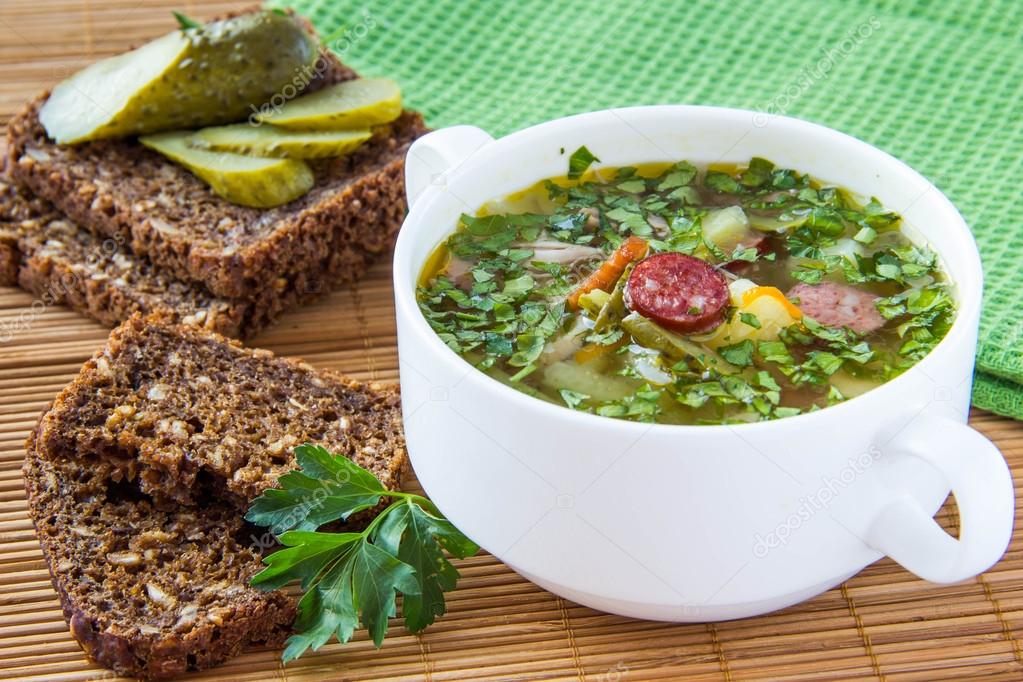 Рецепт рассольника с колбасой и огурцами Рецепт рассольника с колбасой и огурцами