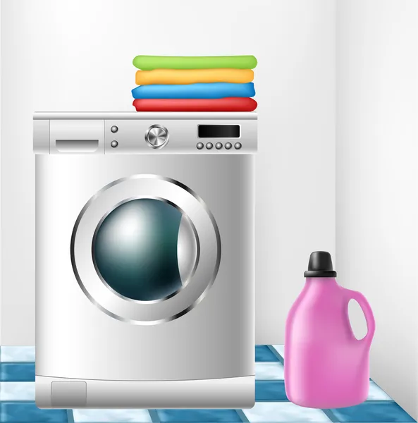 Washing machine with clothes and detergent bottle