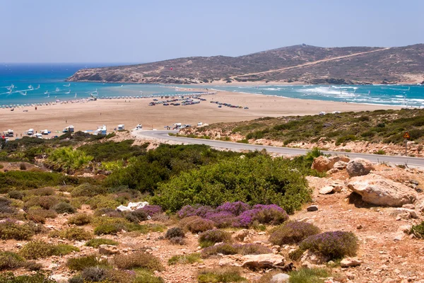 Prasonisi beach with windsurfers, Rhodos island, Greece
