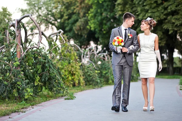 Beautiful bride and groom outdoors