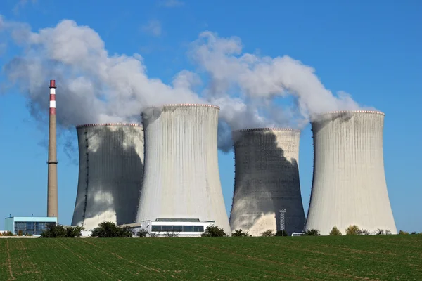 Detail view of nuclear power plant with cooling towers