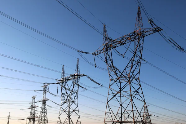 High voltage electrical towers in line