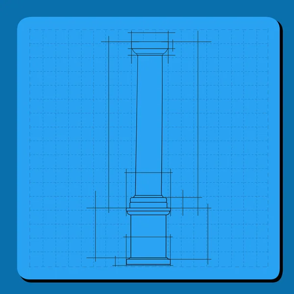 Technical engineering line scale paper grid background with abstract column in pillar form. vector illustration