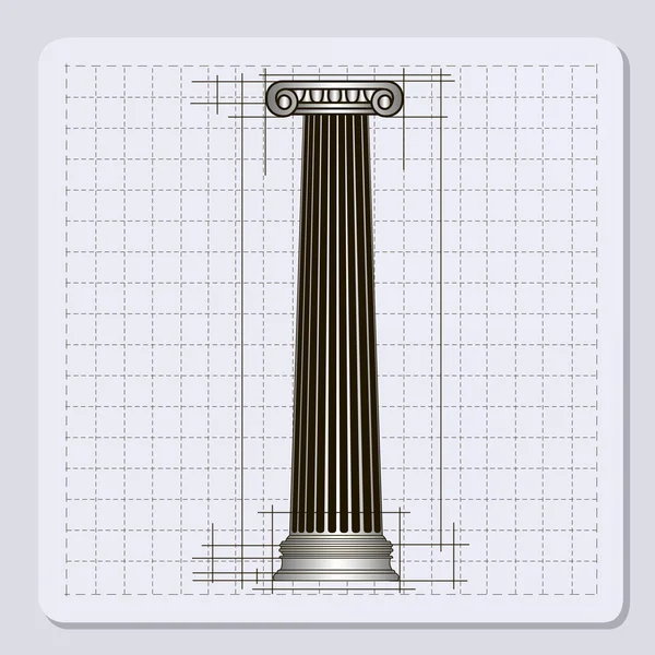 Technical engineering line scale paper grid background with abstract column in pillar form. vector illustration