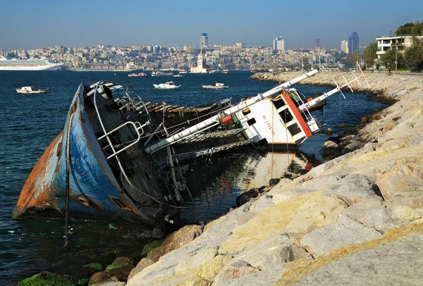 Half-sunken ship in Istanbul