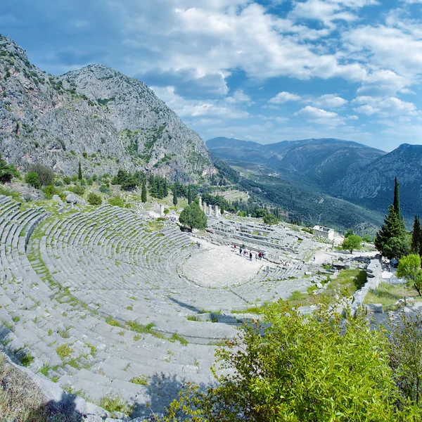 Theater and ruins of the Apollo Temple in Delphi, Greece