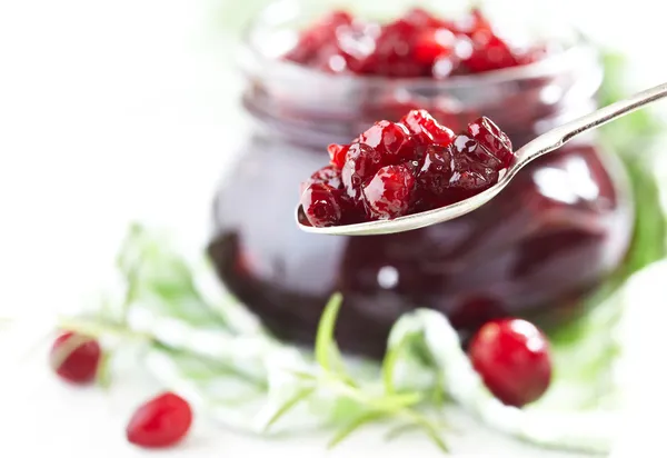 Cranberry sauce in glass jar