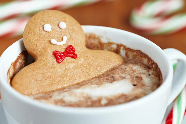 Gingerbread man in hot chocolate