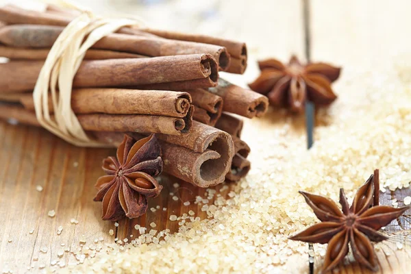 Cinnamon sticks, brown sugar and anise stars