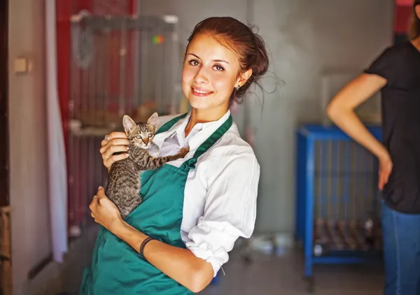 Woman in animal shelter