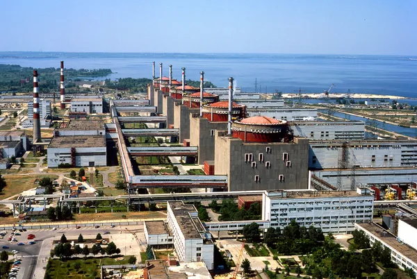 Aerial view of nuclear power plant on