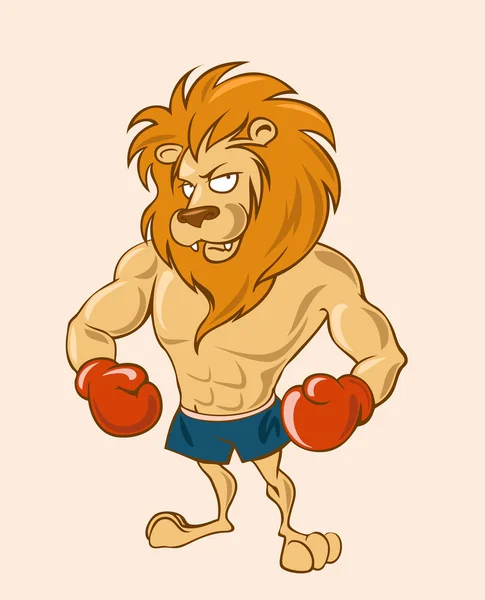 Illustration of a powerful strong lion with boxing gloves