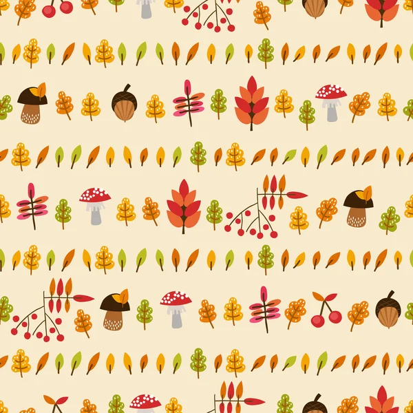 Autumn seamless pattern with mushrooms, berries and leaves