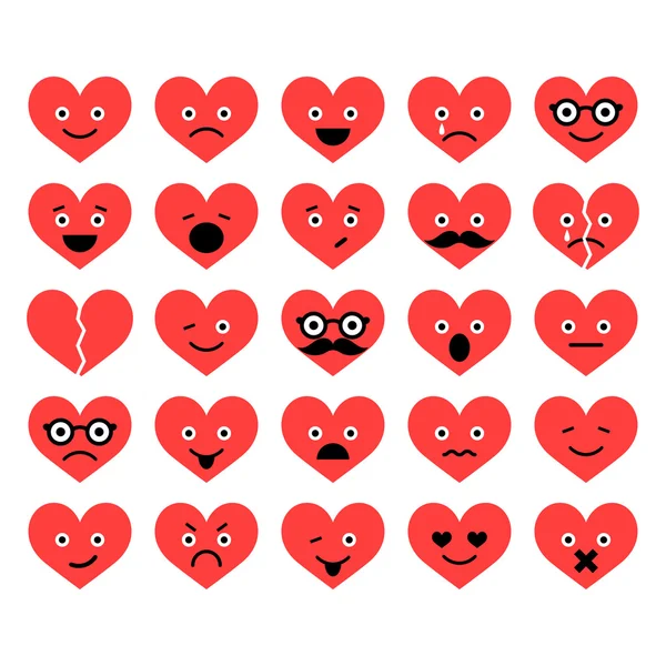 Set of Valentine hearts smiles in different emotions