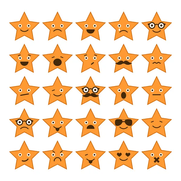 Set of stars with different emotions, happy, sad, smiling icons