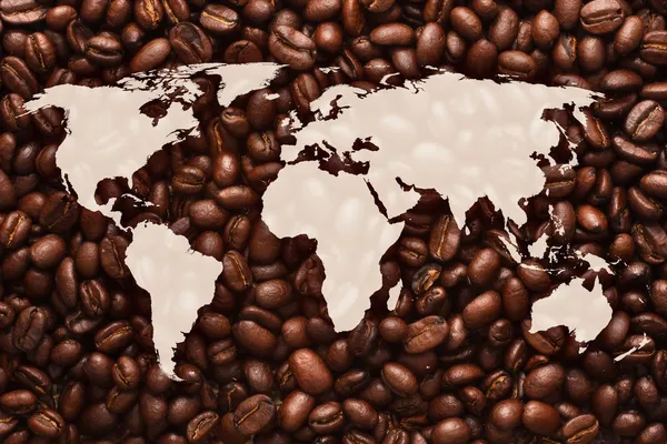 World map with coffee beans background