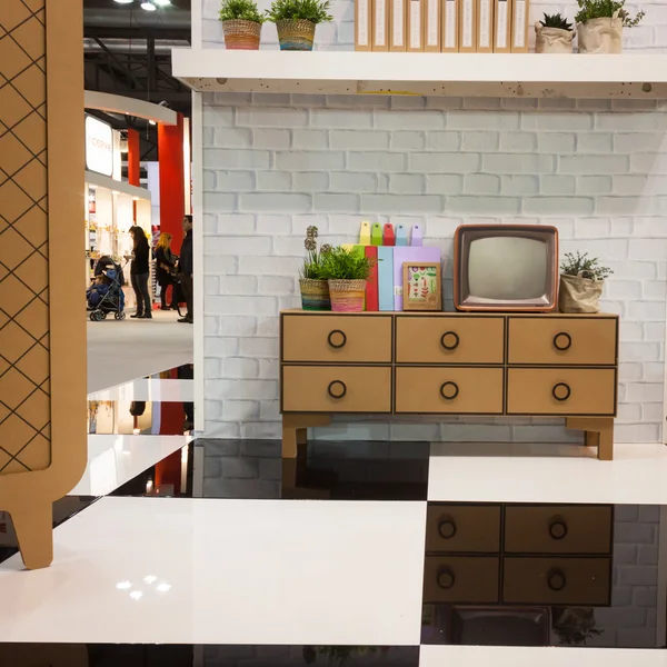Cardboard home furnishings on display at HOMI, home international show in Milan, Italy