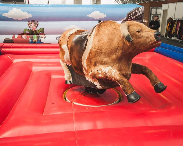 Mechanical bull on display at Rocking the Park event in Milan, Italy