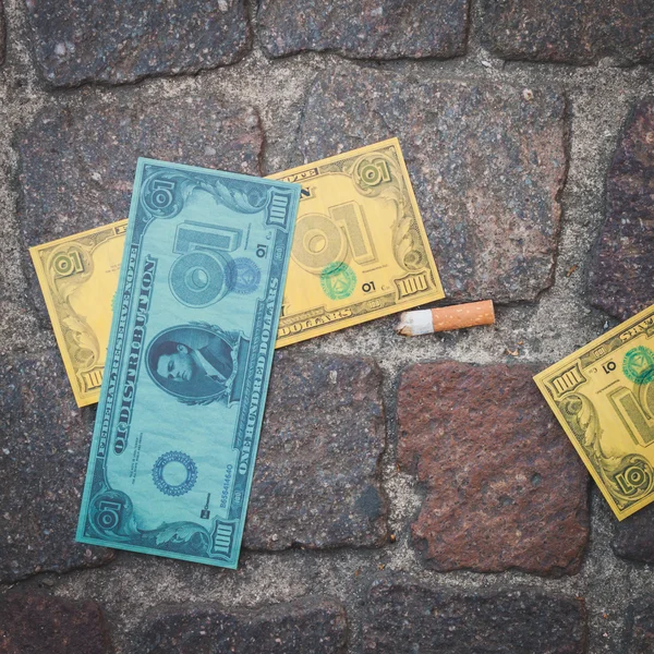 Detail of fake dollars used for a flash mob in Milan, Italy