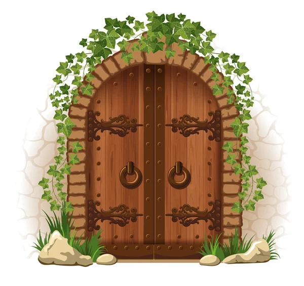 Wooden door with ivy