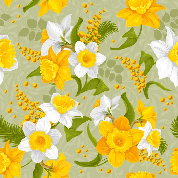Retro flower seamless pattern - daffodils