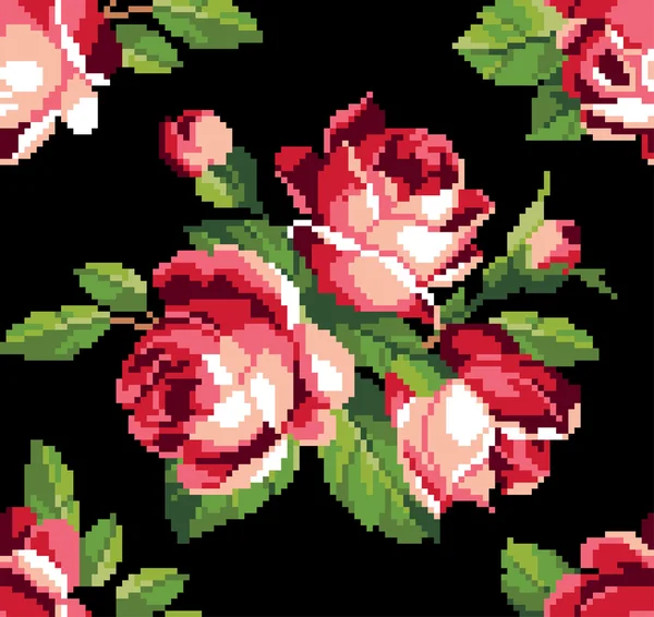 Bunch of pink roses embroidery pattern on the black background