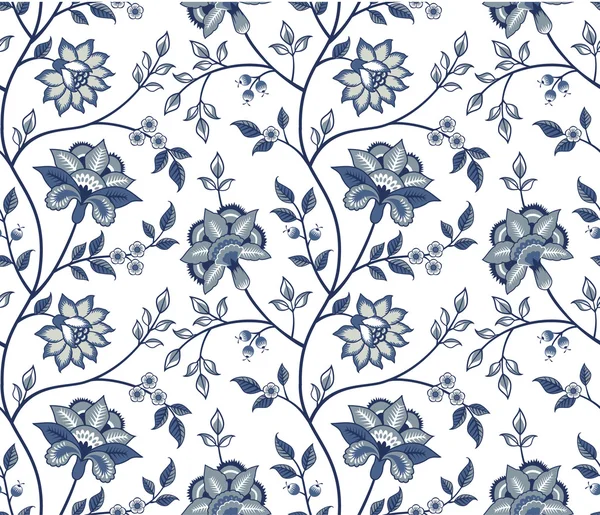 Blue chintz pattern with carnation on the white background