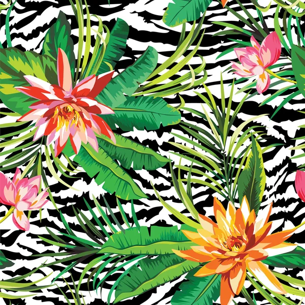 Tropical flowers and zebra pattern