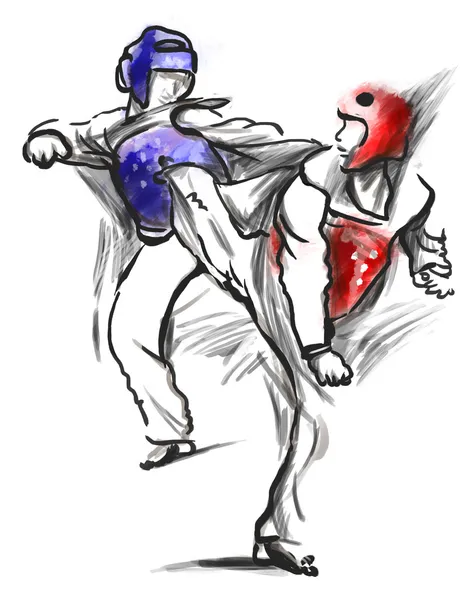 태 권 할. 백색에는 전체 크기의 손으로 그린 그림  
