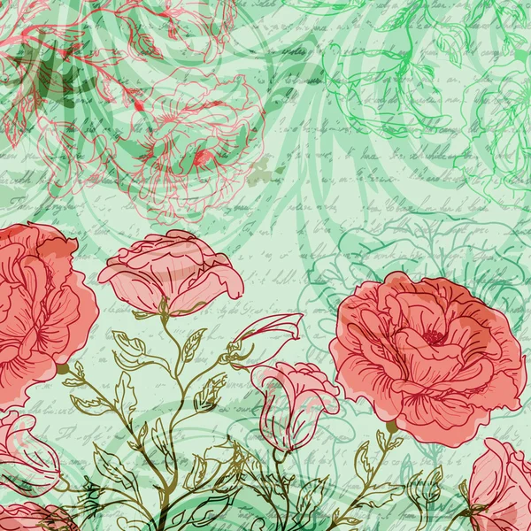 Grungy retro background with roses and butterflies