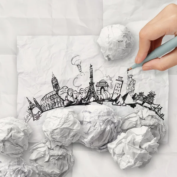 Crumpled paper and traveling around the world
