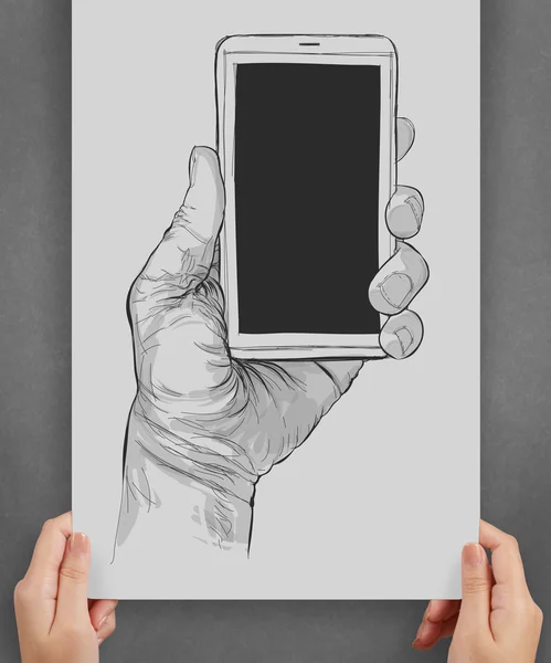 Hand drawn hands with mobile phone as concept