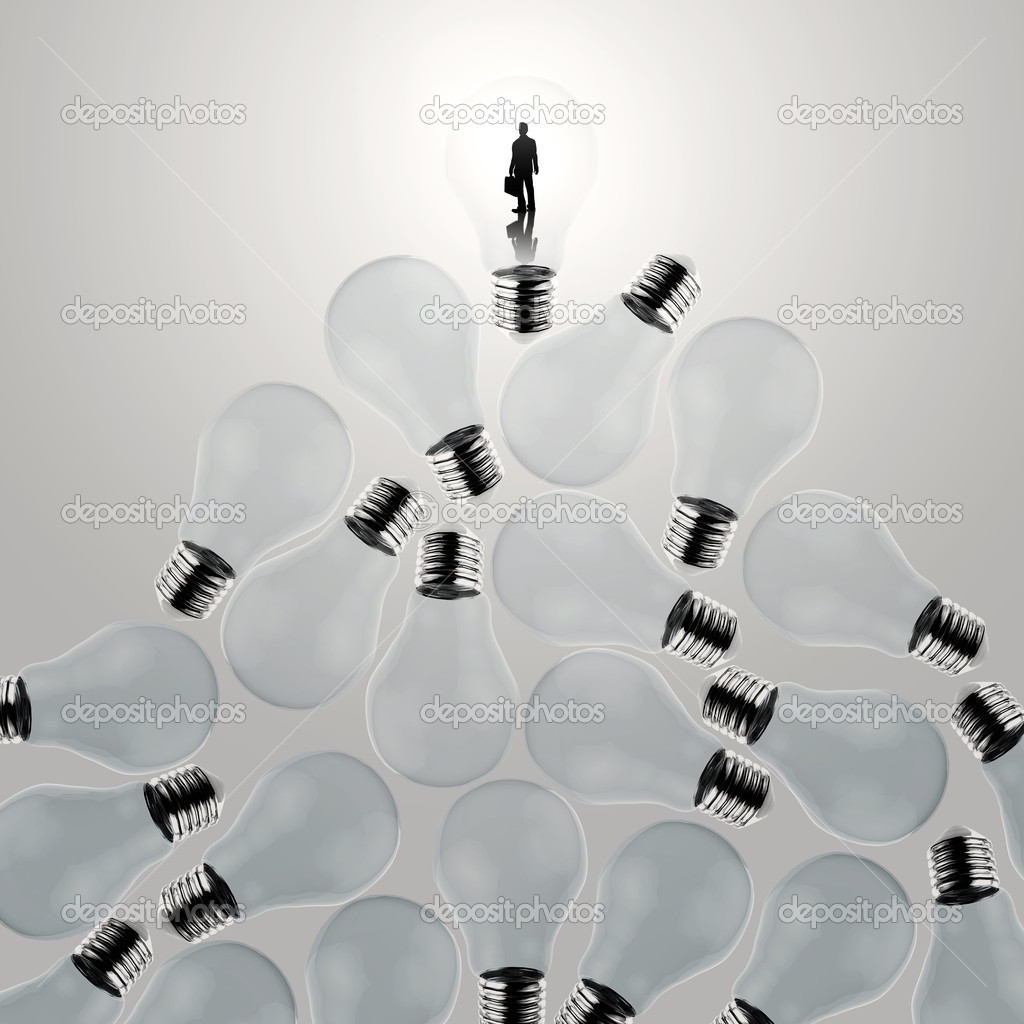 3d växande lampa som står ut från släckt glödlampa b ...
