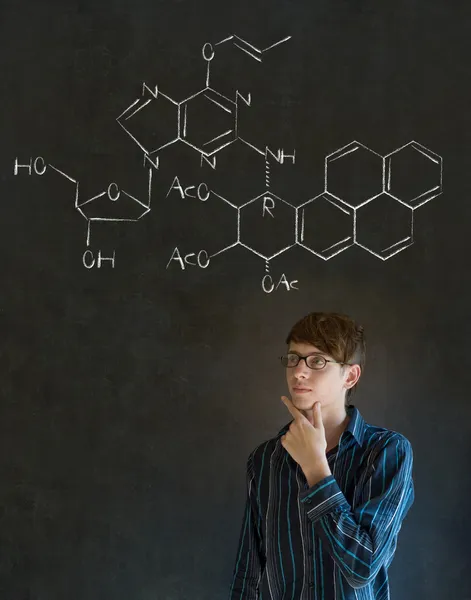 Learn science or chemistry teacher with chalk background