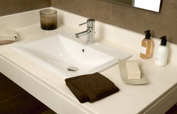 Basin with soap and towels