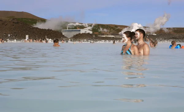 Blue Lagoon Geothermal Spa with swimmers in Iceland