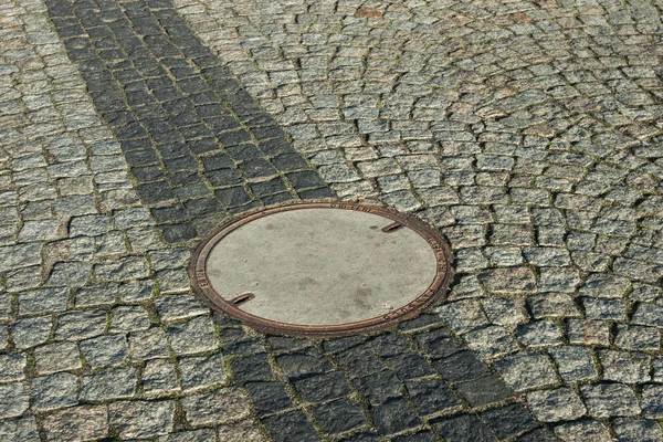 Sewer manhole on the sidewalk