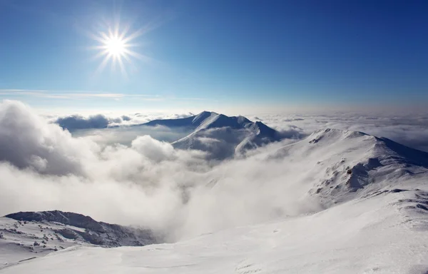 Winter mountain landscape with sun - Slovakia