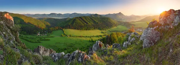 Spring Mountain sunset panorama in Slovakia