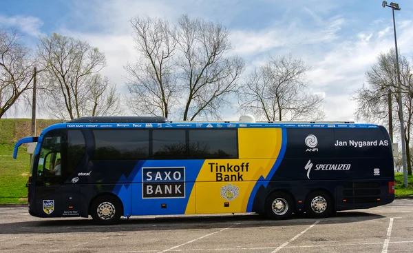 The Saxo Bank bus cycling team in the Tour of Basque Country