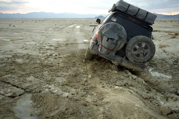 4x4 stuck in the mud in Nevada desert, US