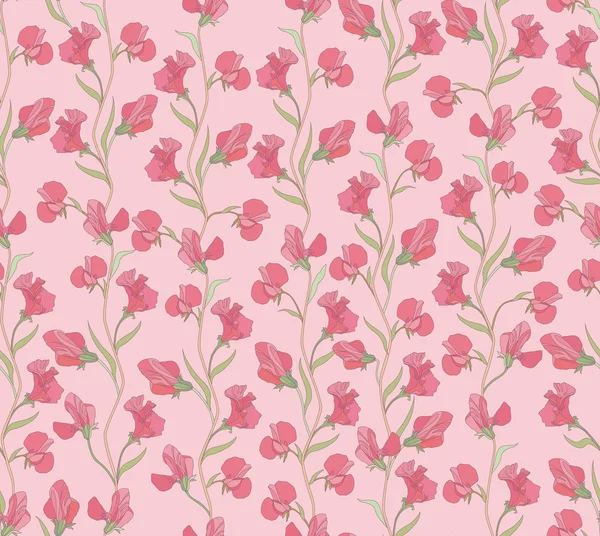 Seamless pattern with lilac and pink flowers sweet peas on pink background