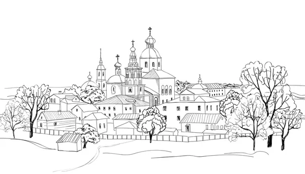 Sketch drawing of view of Suzdal town