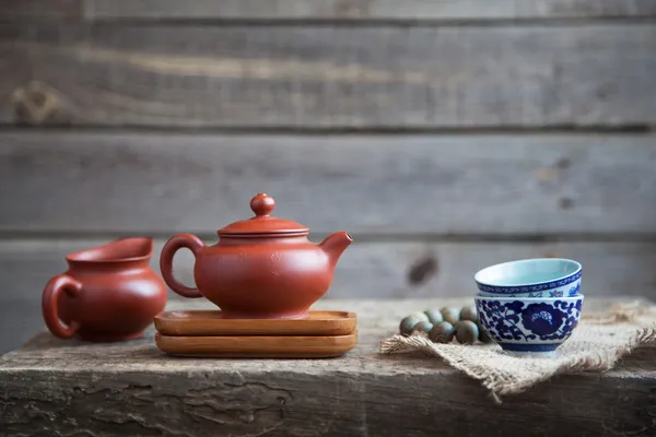 Traditional chinese tea ceremony accessories on the tea table