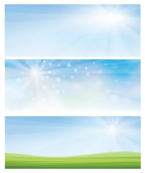 Vector spring banners, blue sky and green grass. — Stock Vector #37500579