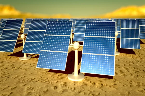 Sunny solar panels in a solar power station