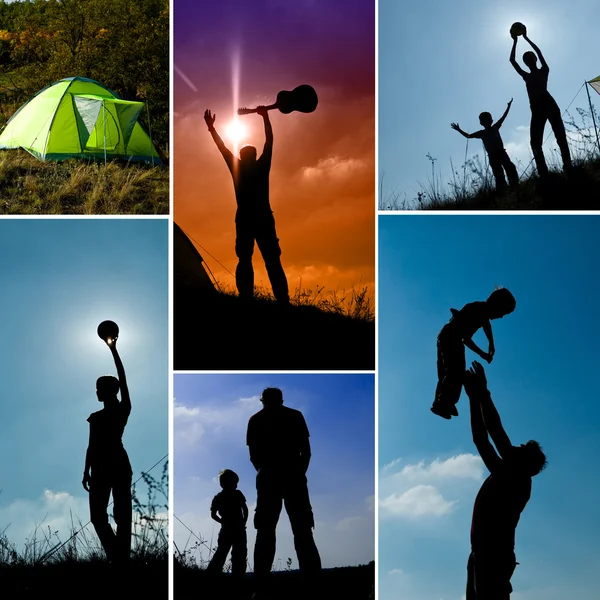 Family camping collage