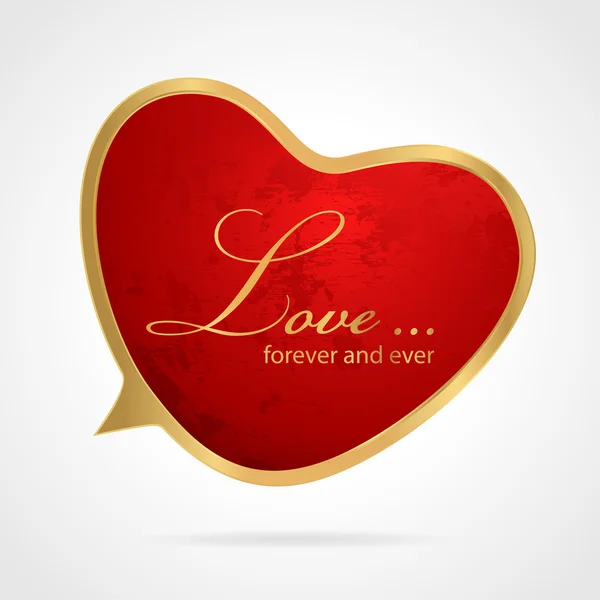 Red speech bubble in golden frame (border). Isolated Heart shape symbol. Vector illustration of love for holidays (St' Valentin day, Mother's day, wedding day, anniversary)